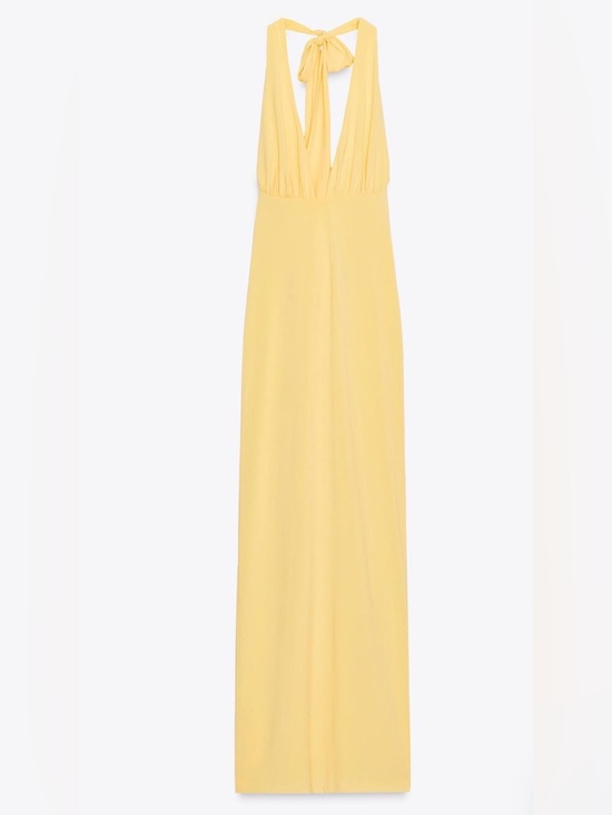 Zara Dresses & Skirts - Zara Pale Yellow Tie-Back V-Neck Maxi Dress